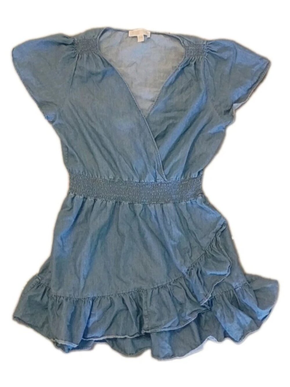 Michael Kors size XL blue short sleeve ruffled fit and flare dress womens
